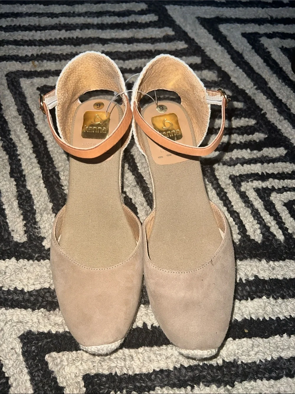 kanna Beige Espadrille Wedges with Brown Ankle Straps